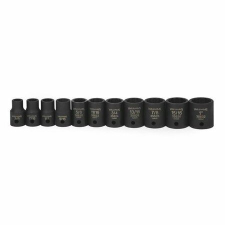 WILLIAMS Socket Set, 11 Pieces, 1/2 Inch Dr, Shallow, 1/2 Inch Size JHW37923
